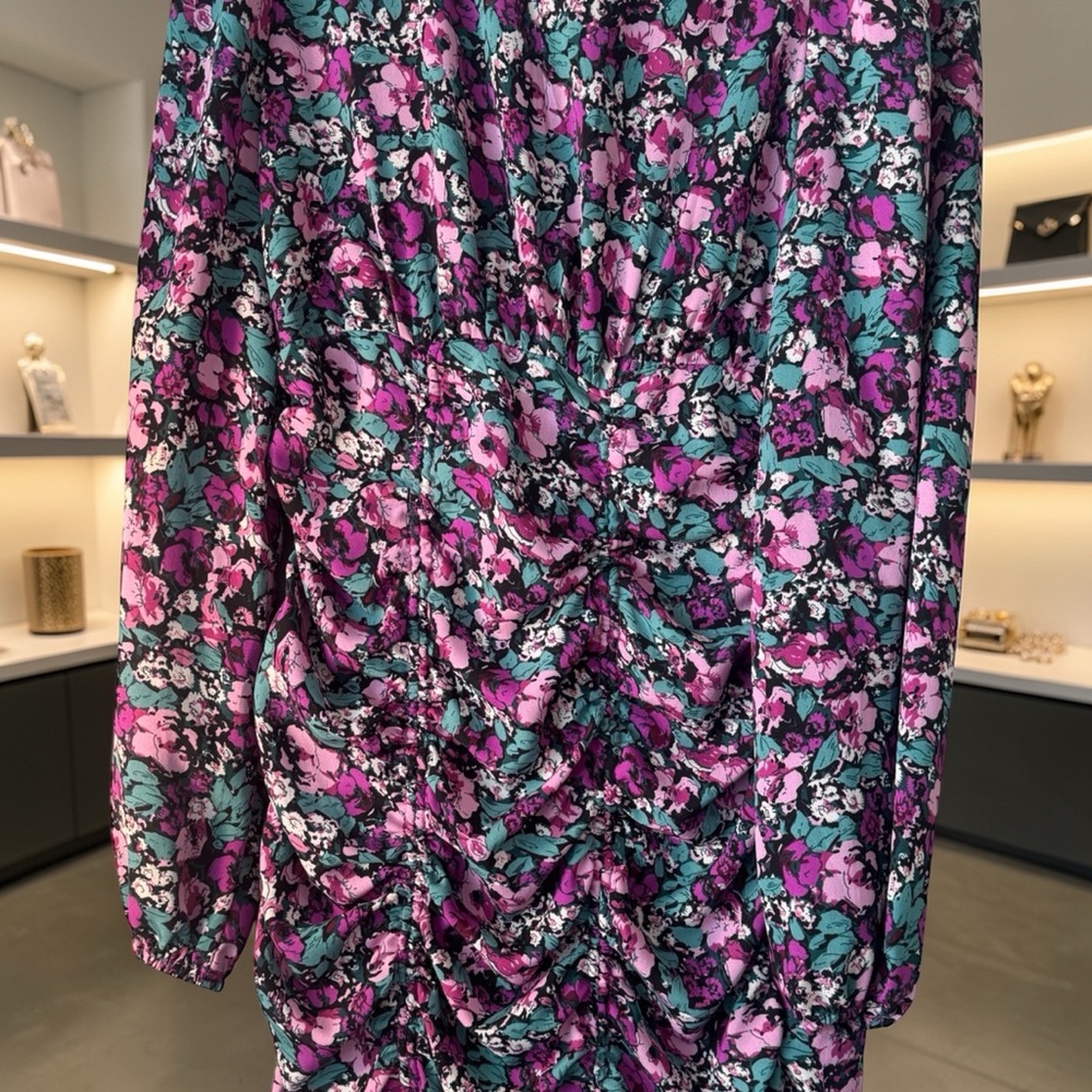 PrettyLittleThing Teal & Magenta Floral Ruched Dress